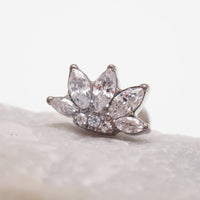 Implant Titanium CZ Lotus Leaf Flatback Piercing, Internally Threaded 18g, 16g, 14g