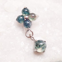 Implant Titanium Moss Agate Flatback Piercing, Internally Threaded 18g, 16g, 14g