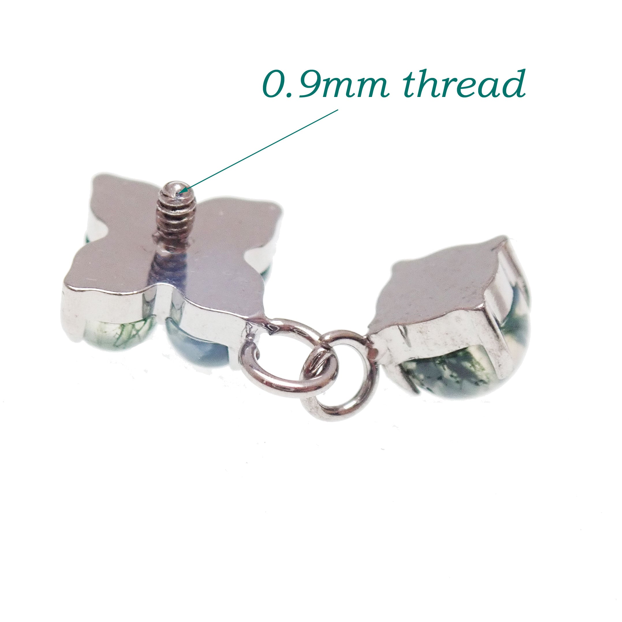 Implant Titanium Moss Agate Flatback Piercing, Internally Threaded 18g, 16g, 14g