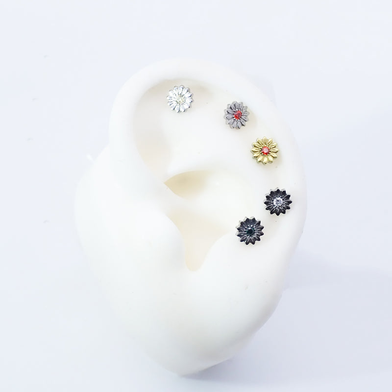 Titanium Sunflower CZ Lip _ Ear piercing