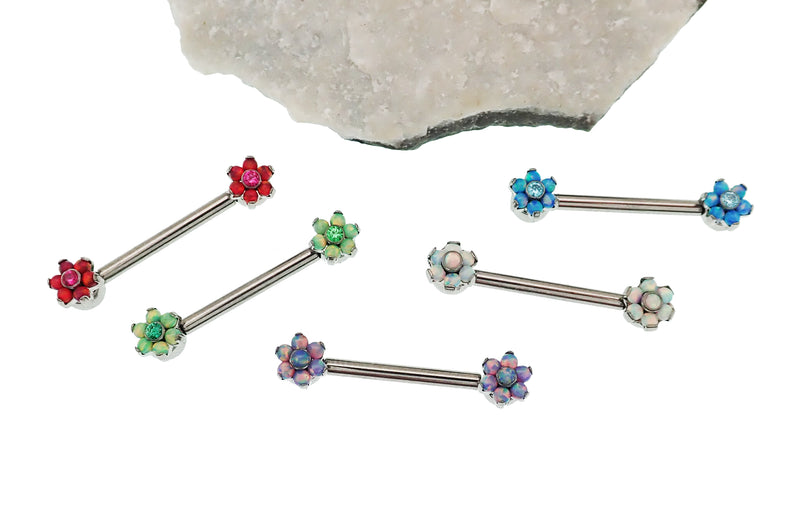 Flower Opal Push Fit threadless swap out Nipple Bar 16g, 14g, 12g