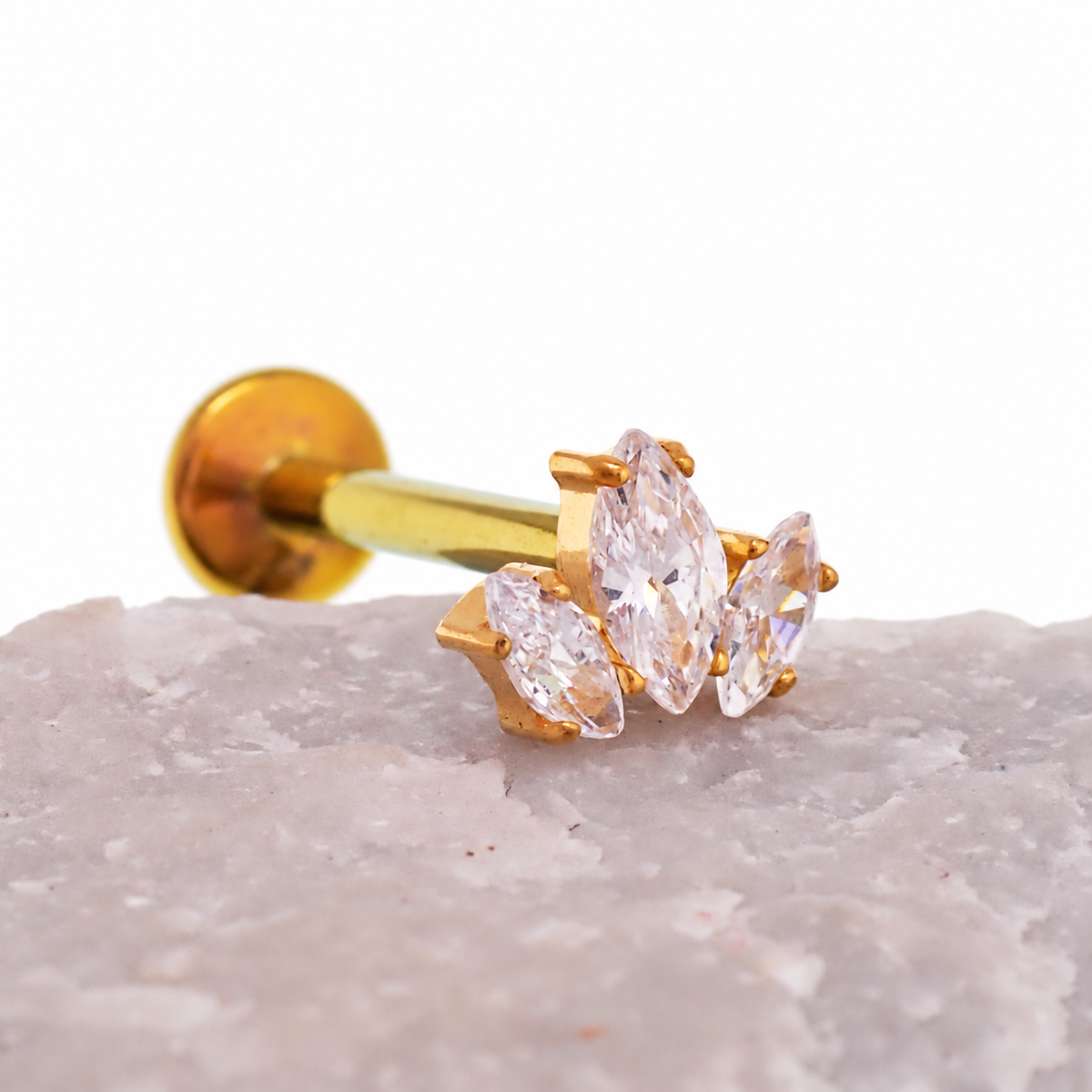 Implant Titanium PVD Gold Lotus CZ Flatback Piercing
