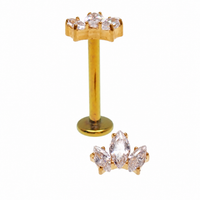Implant Titanium PVD Gold Lotus CZ Flatback Piercing