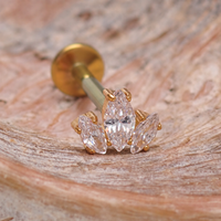 Implant Titanium PVD Gold Lotus CZ Flatback Piercing