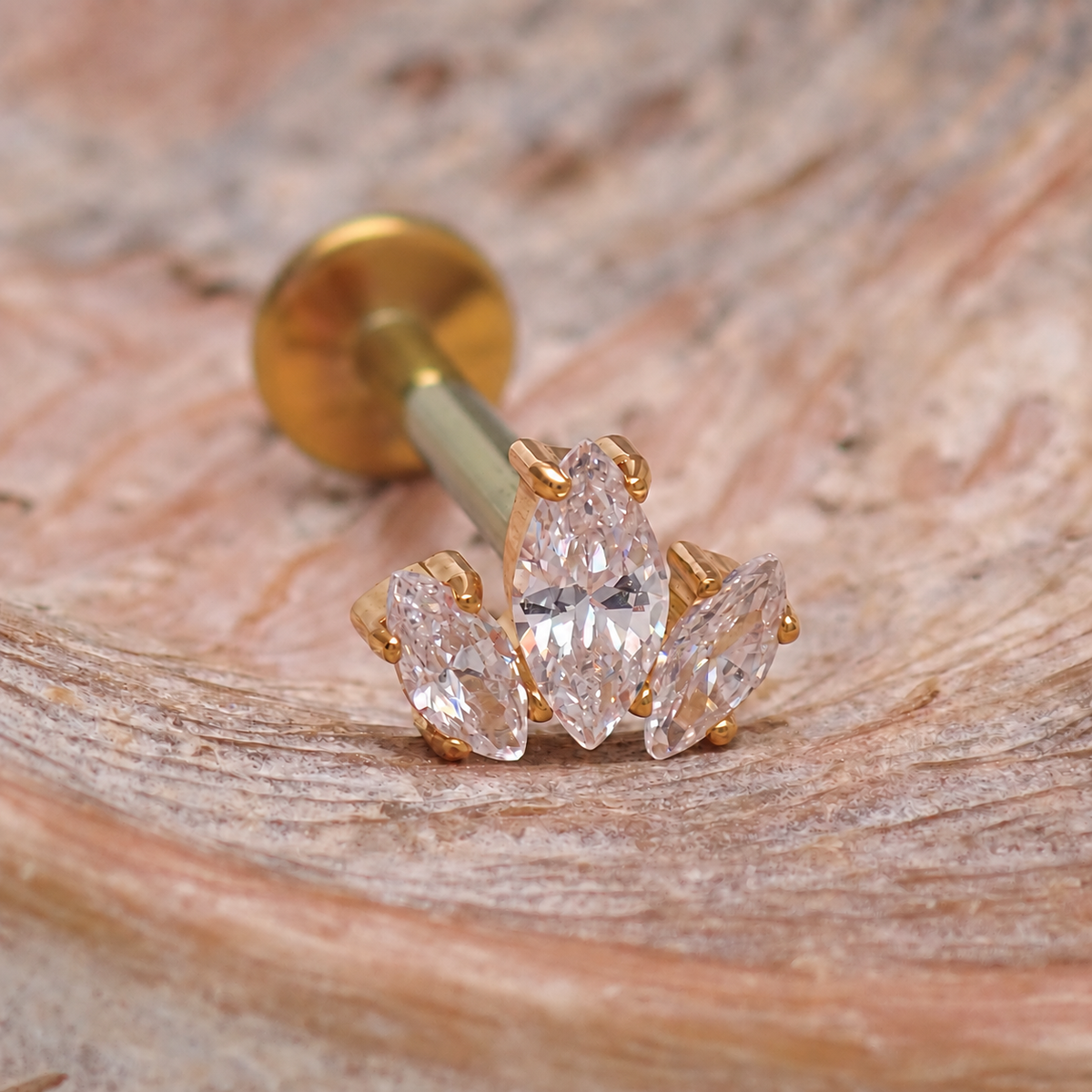 Implant Titanium PVD Gold Lotus CZ Flatback Piercing