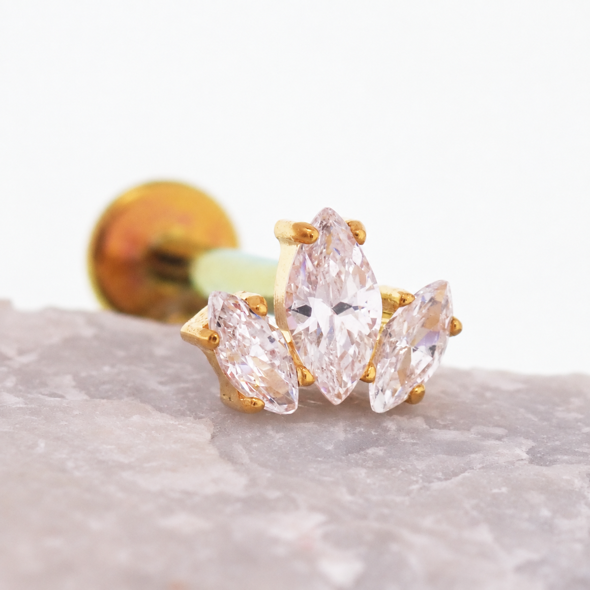 Implant Titanium PVD Gold Lotus CZ Flatback Piercing
