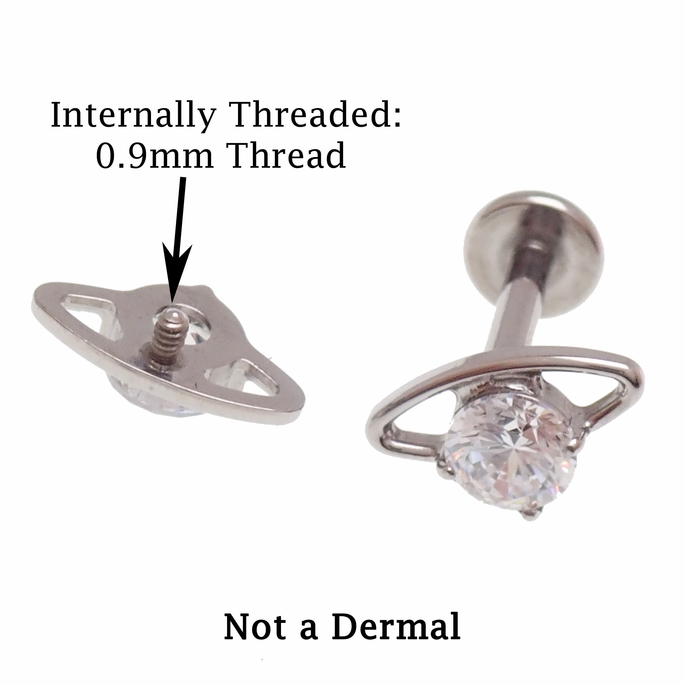 CZ UFO Titanium Flatback/ Labret Piercing 0.9mm Thread