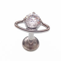 CZ UFO Titanium Flatback/ Labret Piercing 0.9mm Thread