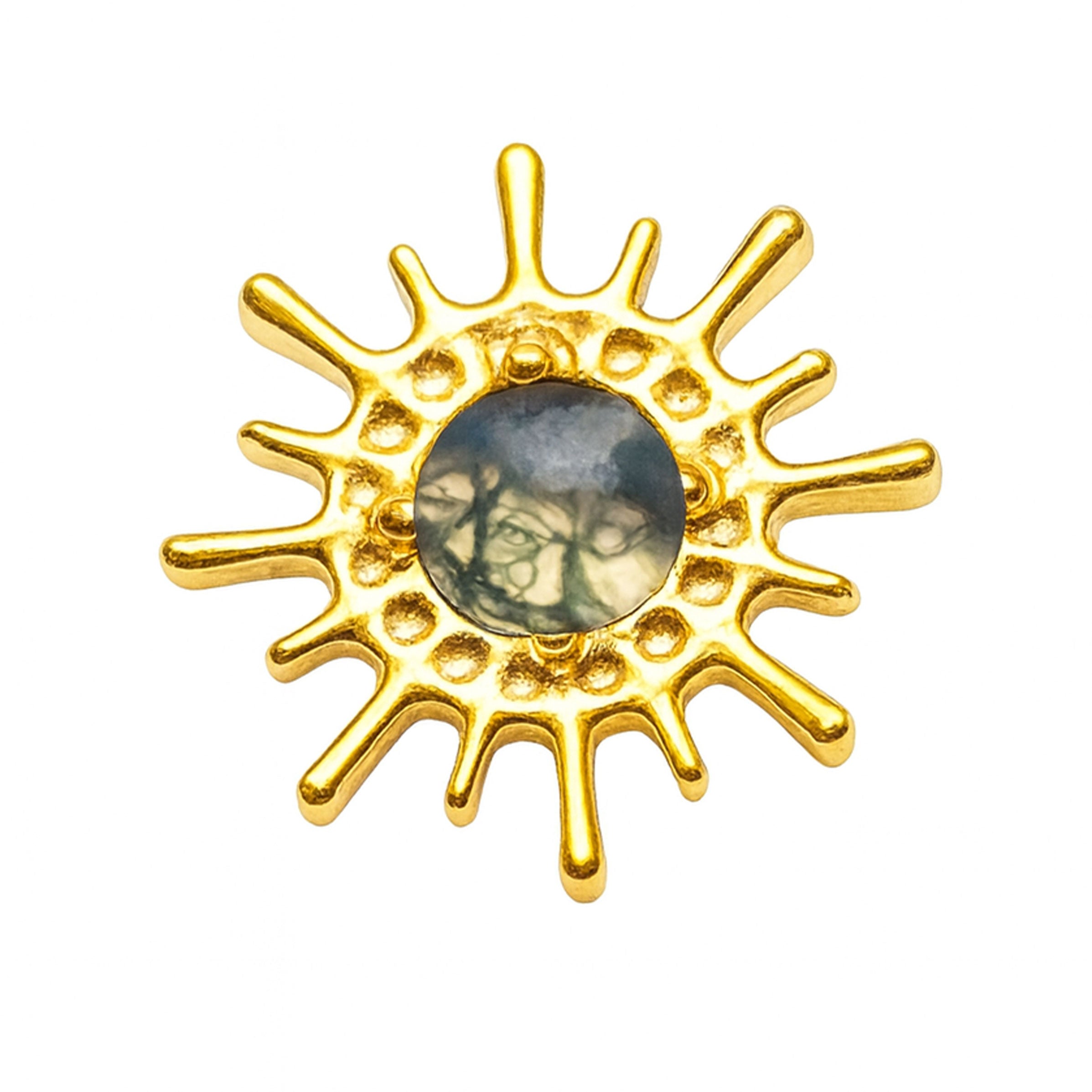 Moss agate pvd Gold Sun flatback Implant Titanium