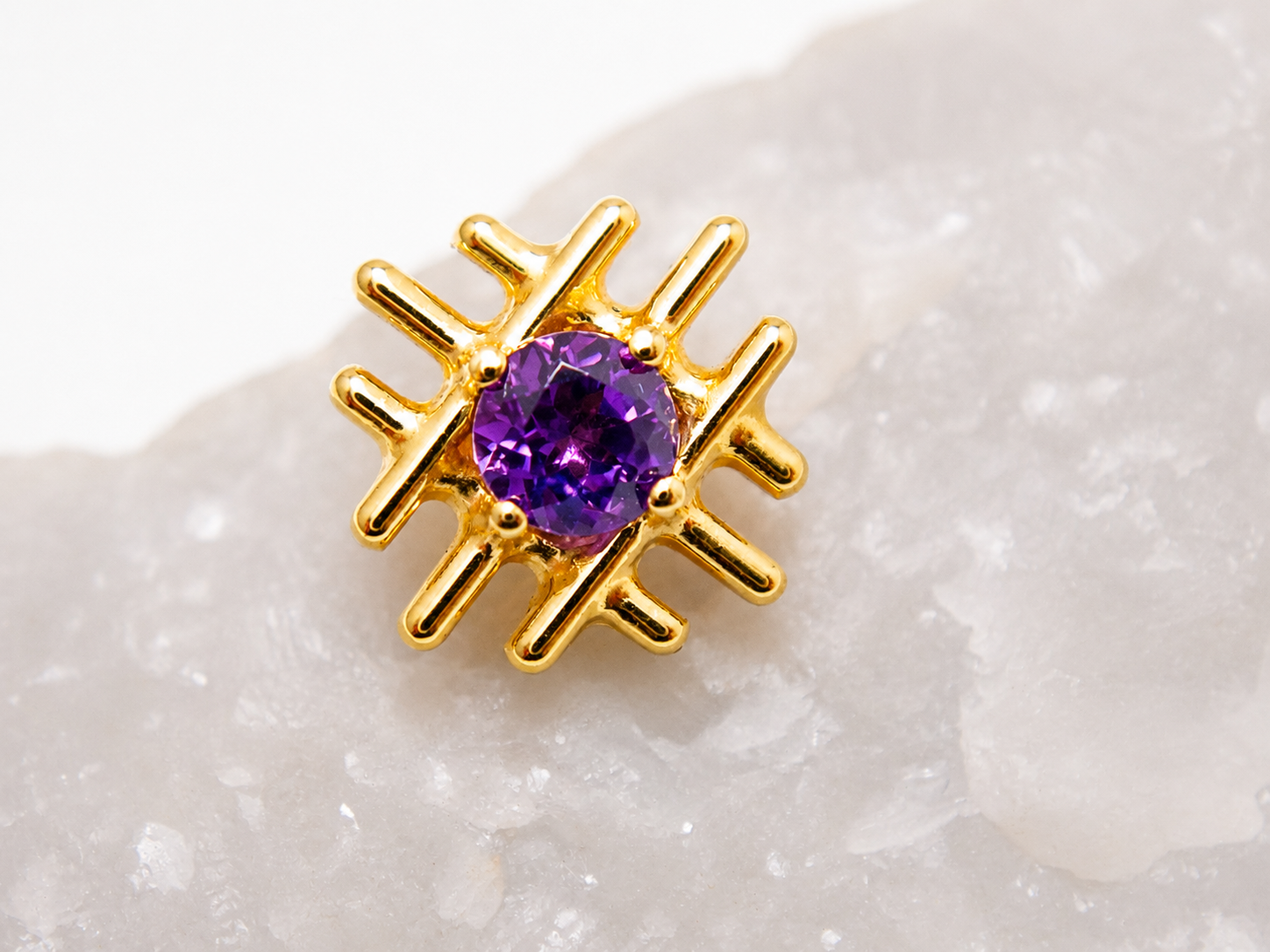 Gold Implant Titanium natural Stone  Flatback Piercing Internally Threaded (18g, 16g, 14g) PVD