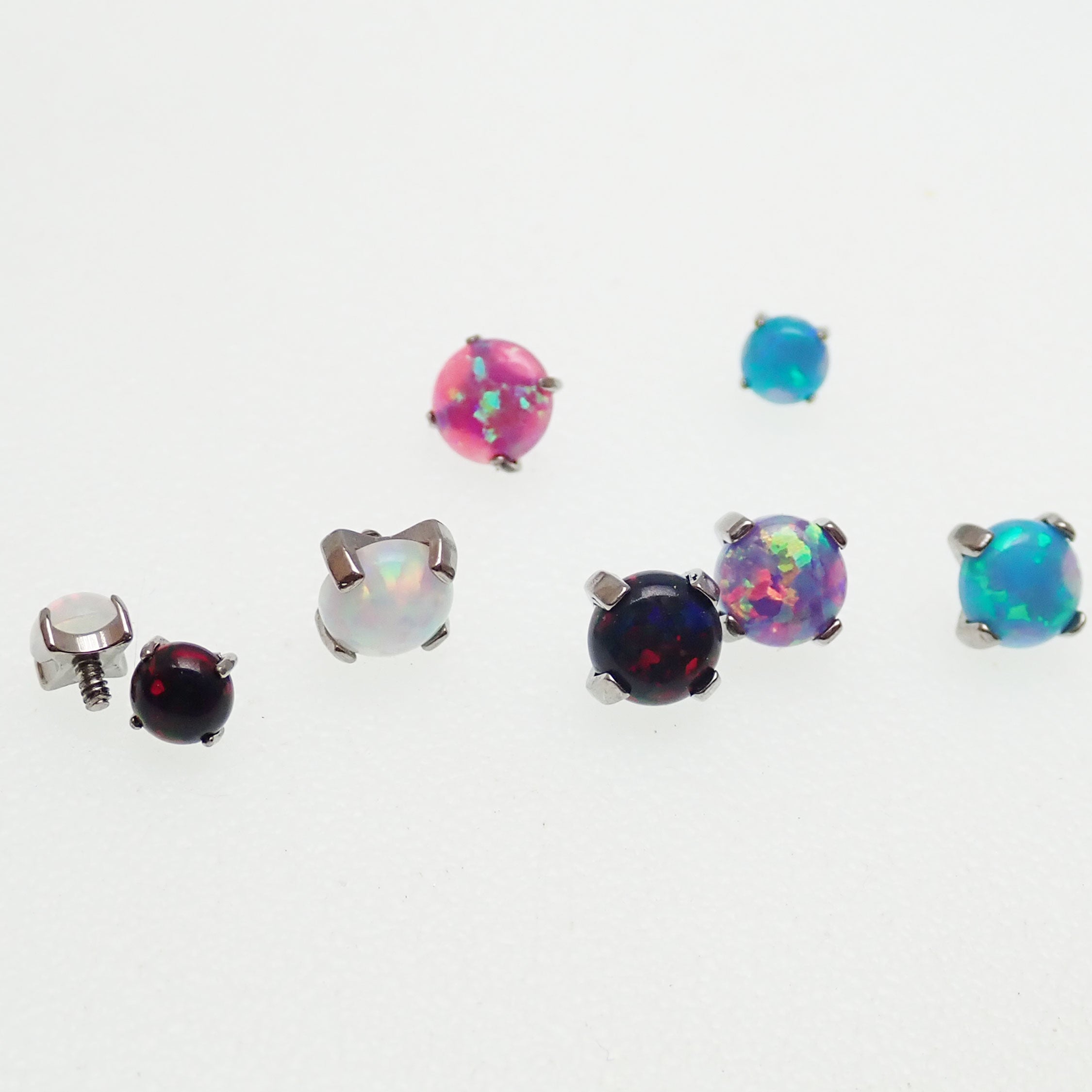 Loose Titanium Opal Tops – 3mm & 4mm-Internally Threaded Flat Back Replacement Tops