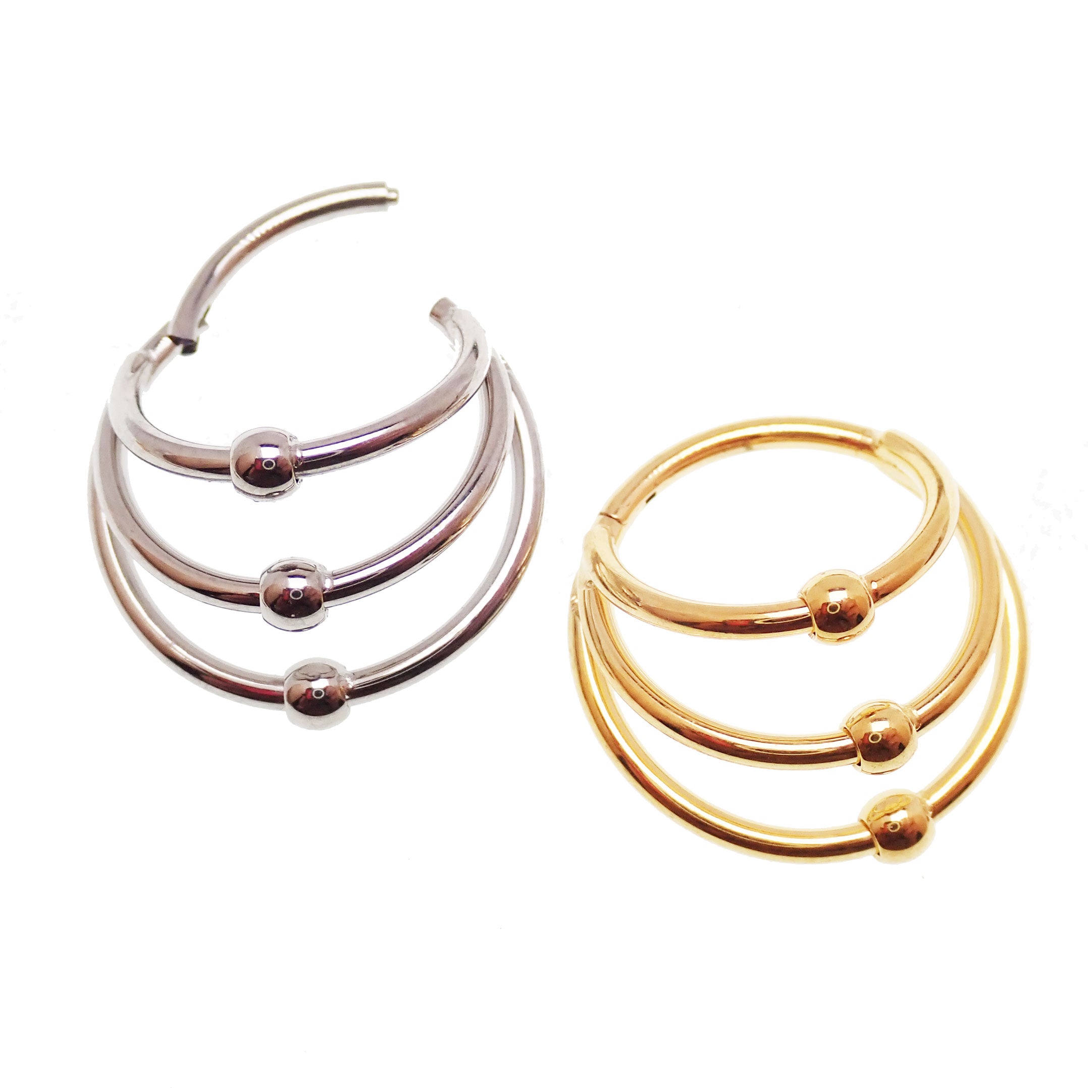 Implant Titanium 3 tier Fan Stack Hinged Titanium Clicker · Septum/Daith/Helix · 16g Hoop 10mm