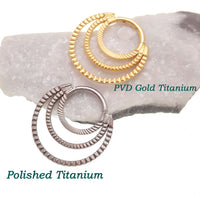 24k PVD Gold or polished  Titanium Triple  Clicker Hoop – 16G (8mm & 10mm) Septum ,Daith