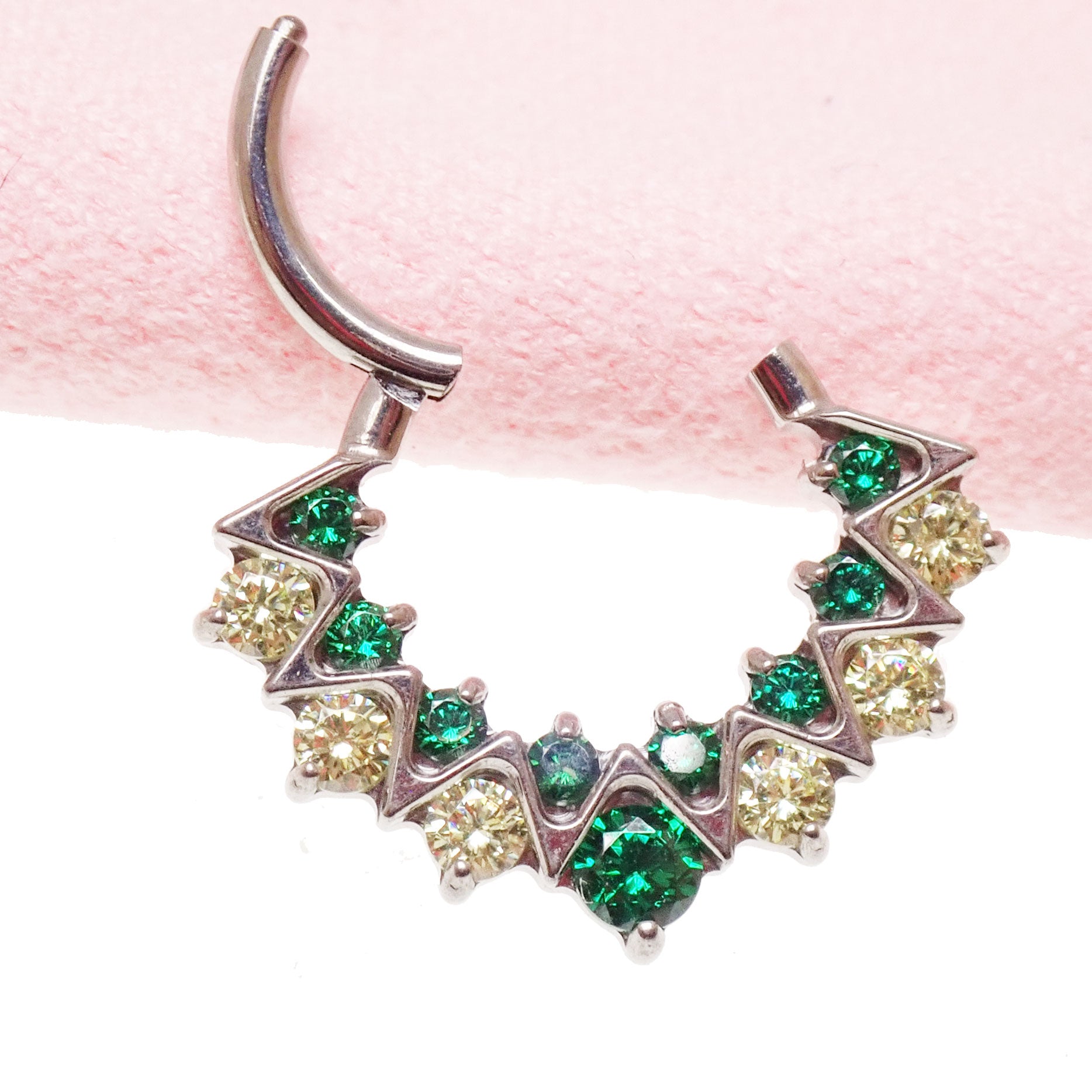 Green CZ 16G Daith/Septum Implant Titanium Clicker