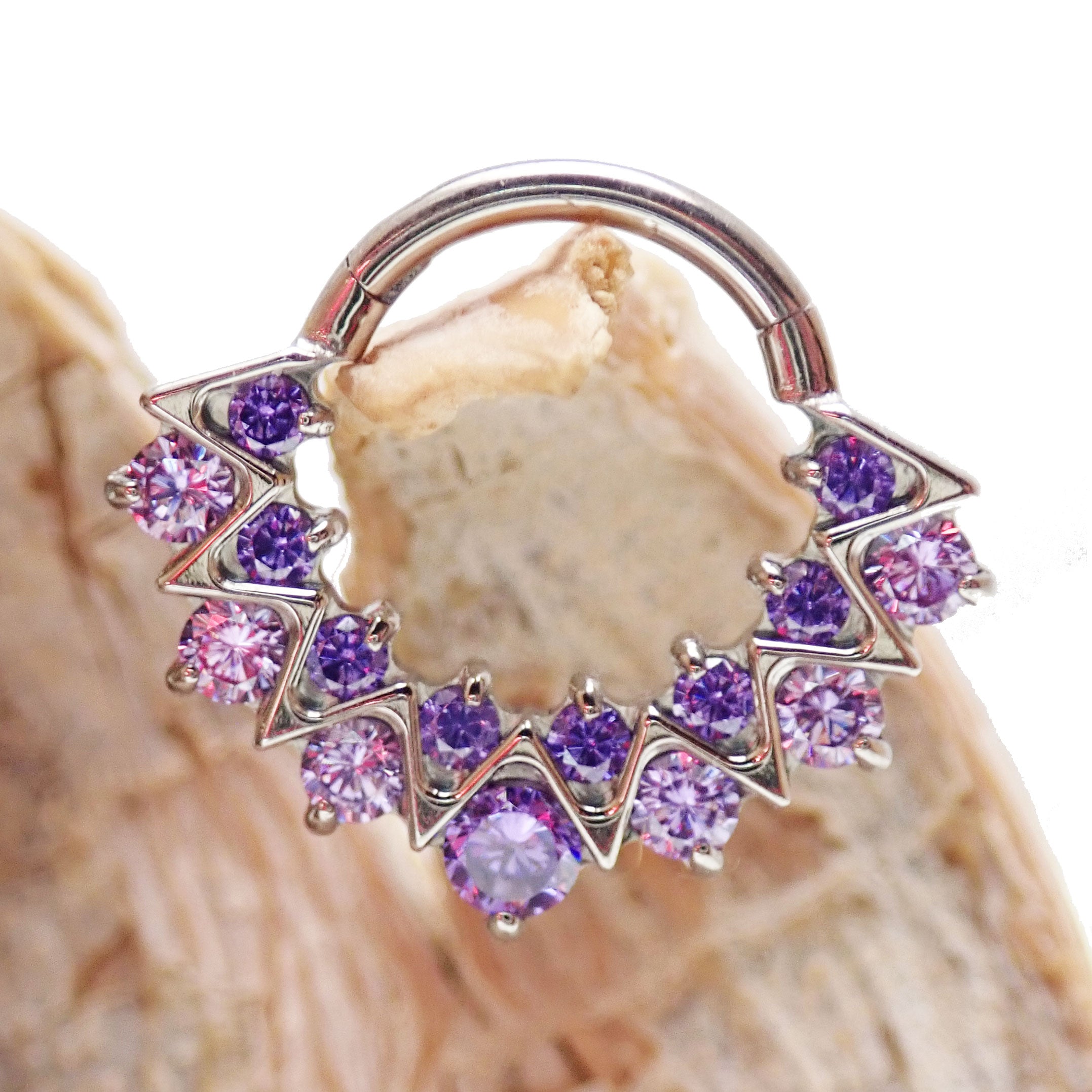 Amethyst CZ 16G Daith/Septum Implant Titanium Clicker