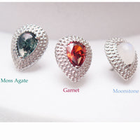 Titanium Push-Fit Teardrop Piercing – Single Stud | Moss Agate, Garnet, Moonstone |