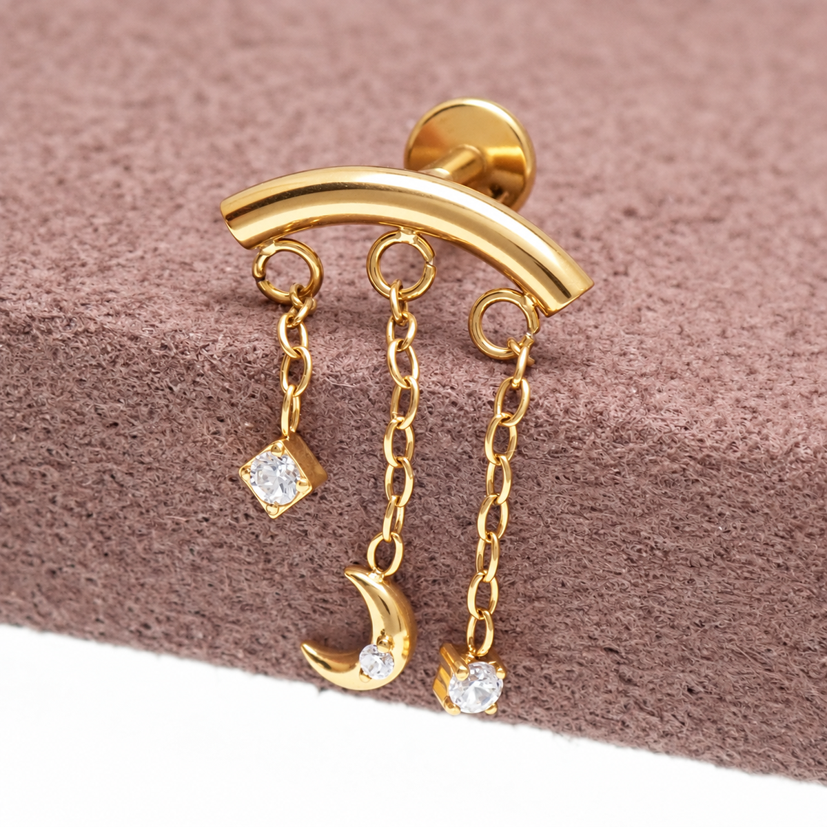 Implant Grade Titanium Dangle Moon Hidden Helix Push-Fit Flatback Piercing
