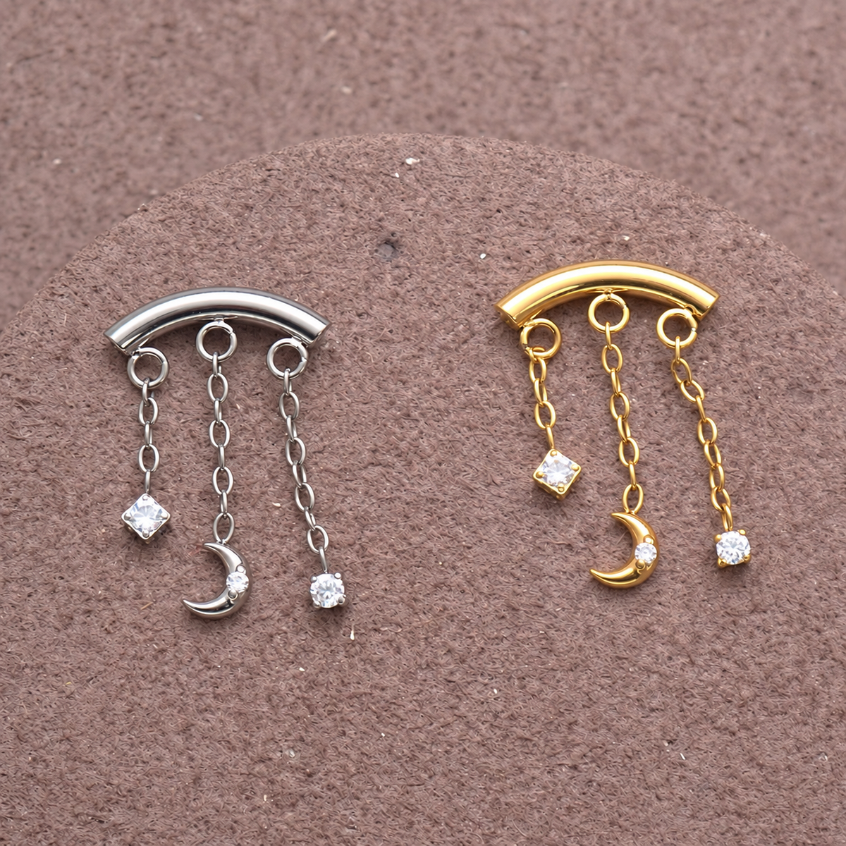 Implant Grade Titanium Dangle Moon Hidden Helix Push-Fit Flatback Piercing