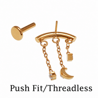Implant Grade Titanium Dangle Moon Hidden Helix Push-Fit Flatback Piercing