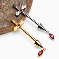 Implant titanium Detailed Dagger Nipple Piercing, push fit 12g 14g 16g