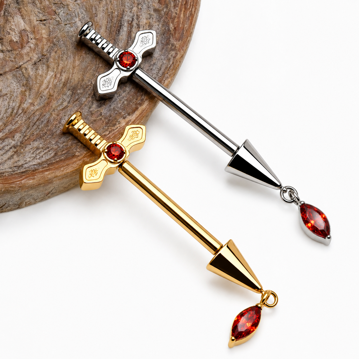 Implant titanium Detailed Dagger Nipple Piercing, push fit 12g 14g 16g