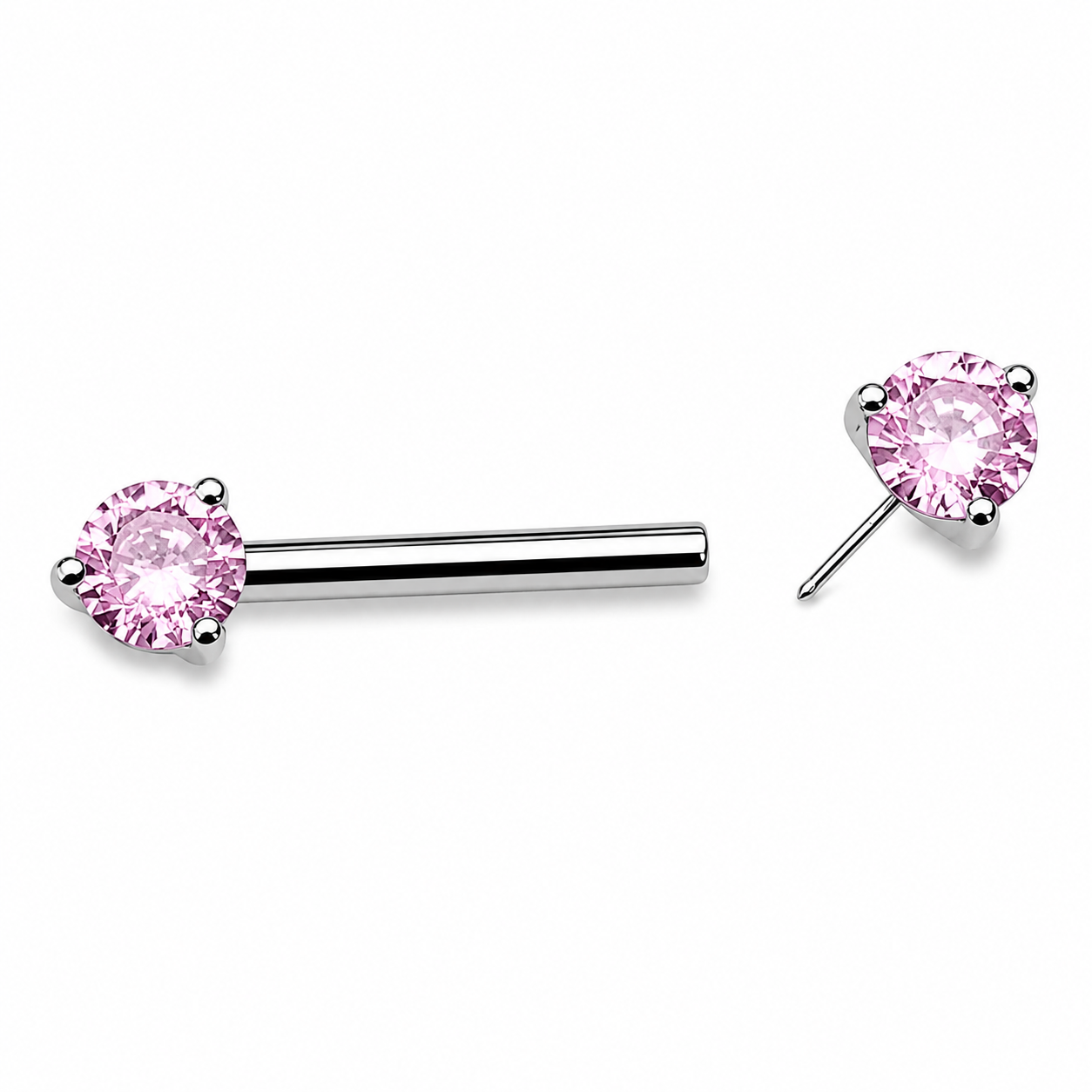 Push Fit Threadless Nipple Bar CZ ,12g,14g, 16g,