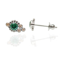 Titanium Implant earrings with emerald and champagne-colored accents, 20g, featuring sleek titanium design and modern style.