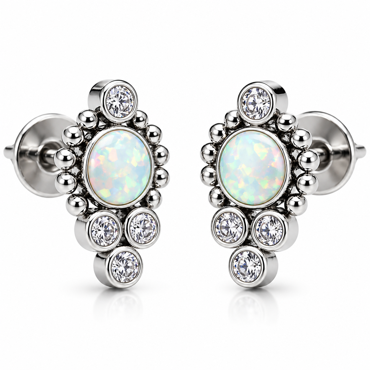 Titanium opal beaded earrings featuring multicolored opal beads on sleek titanium hooks for elegant jewelry.