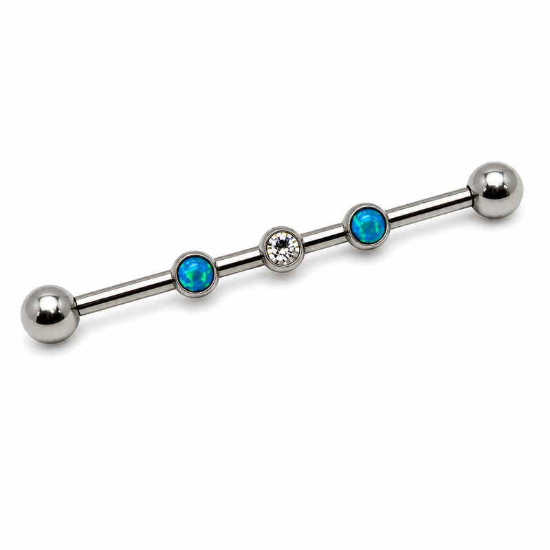 Titanium Industrial Implant with Opal design, 14g gauge, 32mm length, made by Titanium for body piercing.