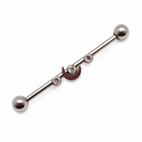 Titanium Deluxe Crystal Stone Moon industrial scaffold piercing with 14g gauge and 32mm length, featuring a crystal moon design.