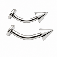 Titanium internally threaded curve barbell with spike cone and flat disc ends, 16g and 14g, Body Clickers jewelry for body piercing.