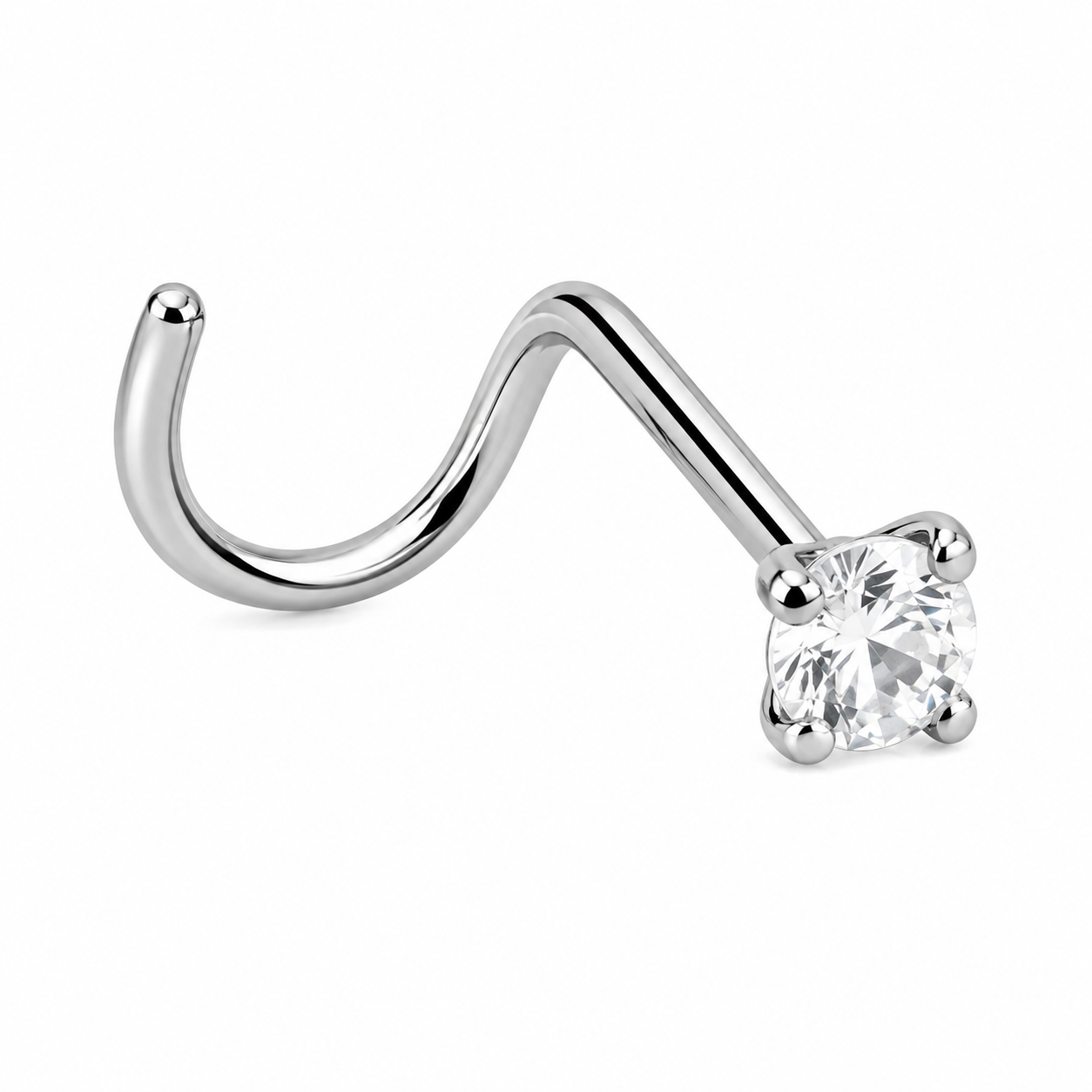 Titanium CZ Nose Stud Corkscrew
