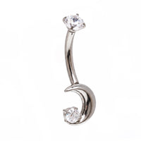 Moon CZ belly bar piercing on a white background 