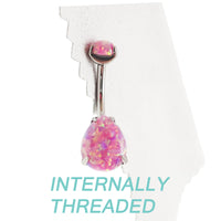 Rose pink opal belly ring in 14g body jewelry with a 10mm charm, featuring a sleek design from Body Clickers Body Jewelry.