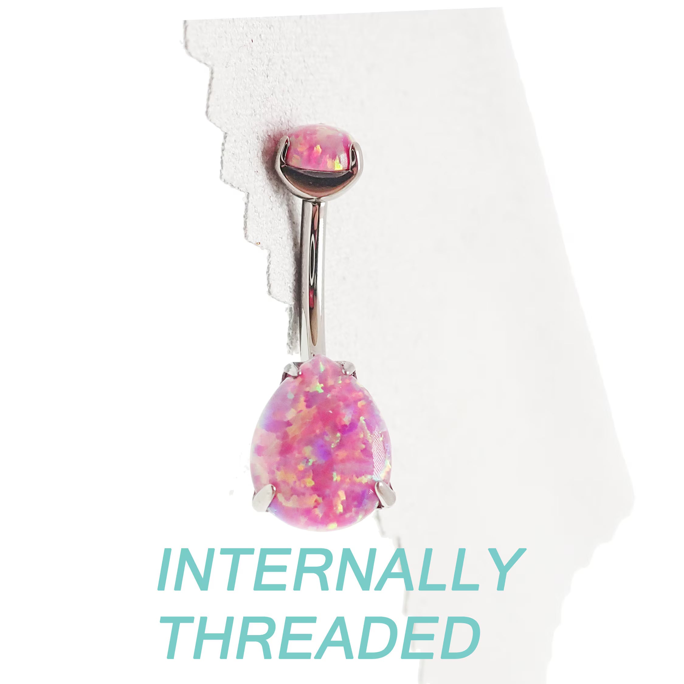 Rose pink opal belly ring in 14g body jewelry with a 10mm charm, featuring a sleek design from Body Clickers Body Jewelry.