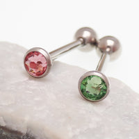 Green or Pink CZ Tongue Titanium Barbell Piercing 14g