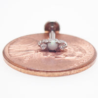 CZ White Opal Tri-Stone Titanium Flatback/ Labret Piercing 0.9mm Thread