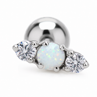 CZ White Opal Tri-Stone Titanium Flatback/ Labret Piercing 0.9mm Thread