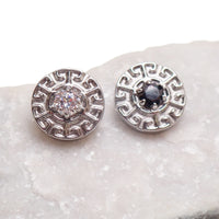 CZ Greek Key Dermal Top, 14g (1.2mm thread)
