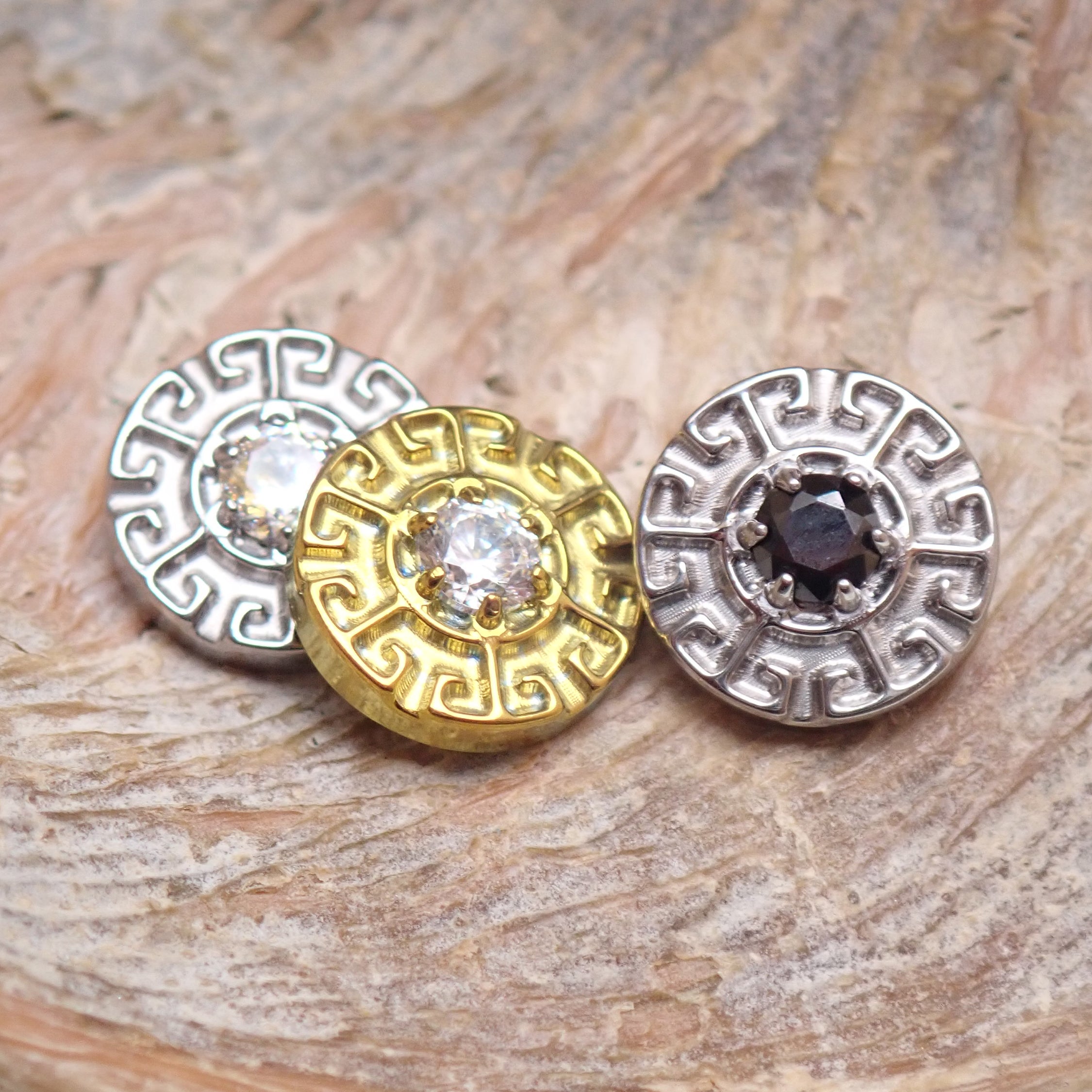 CZ Greek Key Dermal Top, 14g (1.2mm thread)