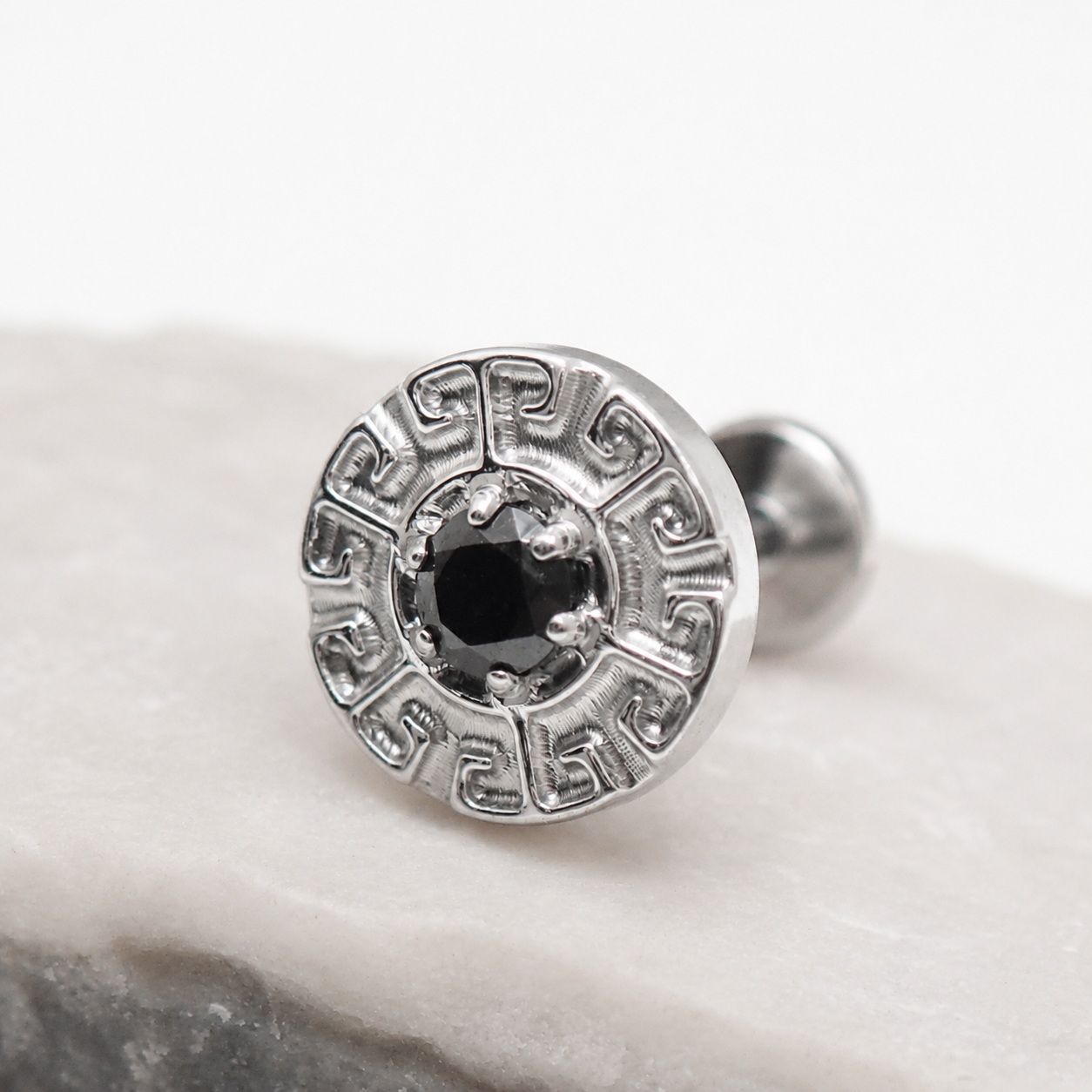 Implant Titanium Greek Key Flatback Piercing, Internally Threaded