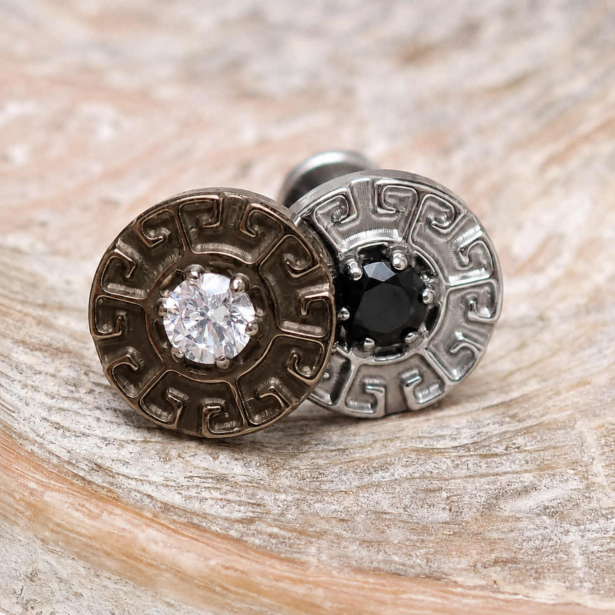 Implant Titanium Greek Key Flatback Piercing, Internally Threaded