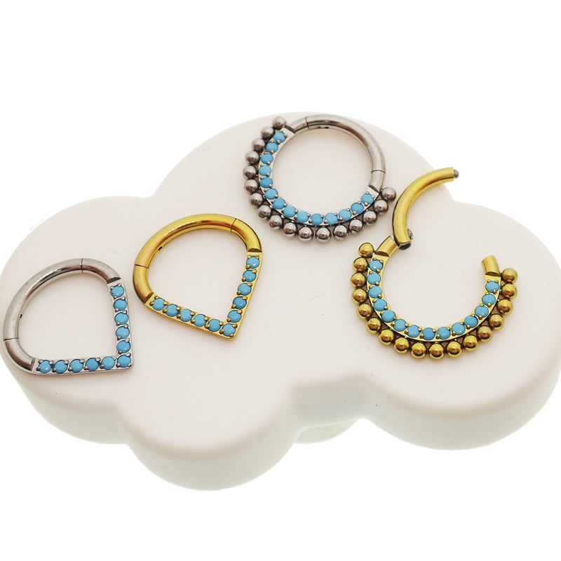 16g Turquoise Clicker 8mm Titanium spetum/daith