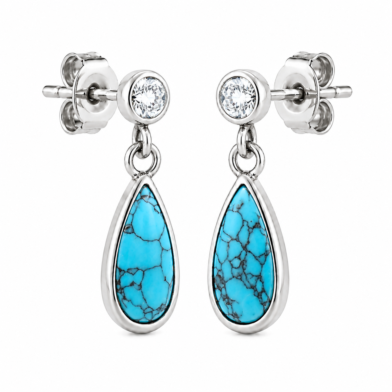 Implant grade Titanium Natural Turquoise & CZ - Pair 20g Earrings