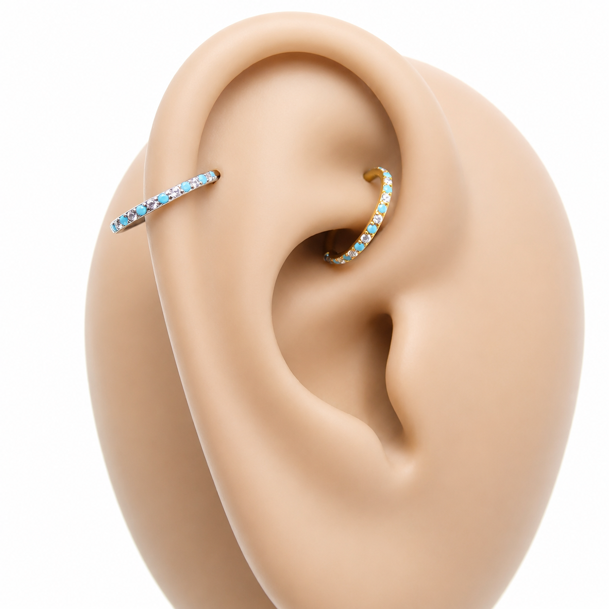 Side-Facing Turquoise & CZ Alternating Clicker 8mm 18g