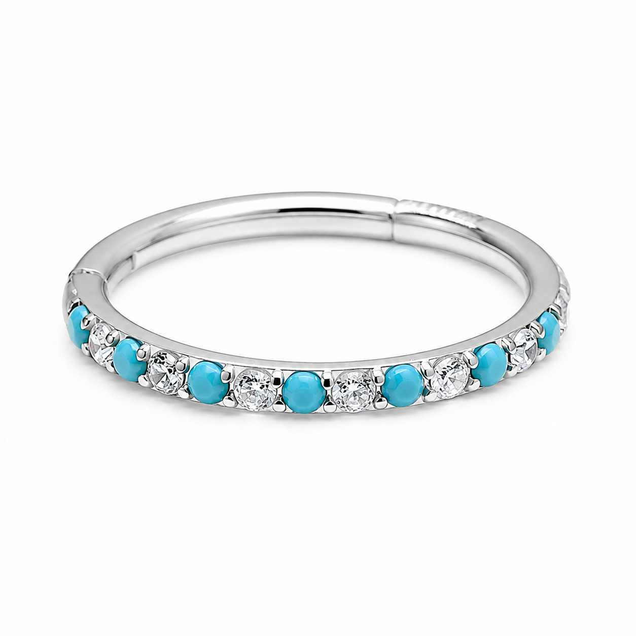 Side-Facing Turquoise & CZ Alternating Clicker 8mm 18g
