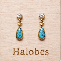 Implant grade Titanium Natural Turquoise & CZ - Pair 20g Earrings