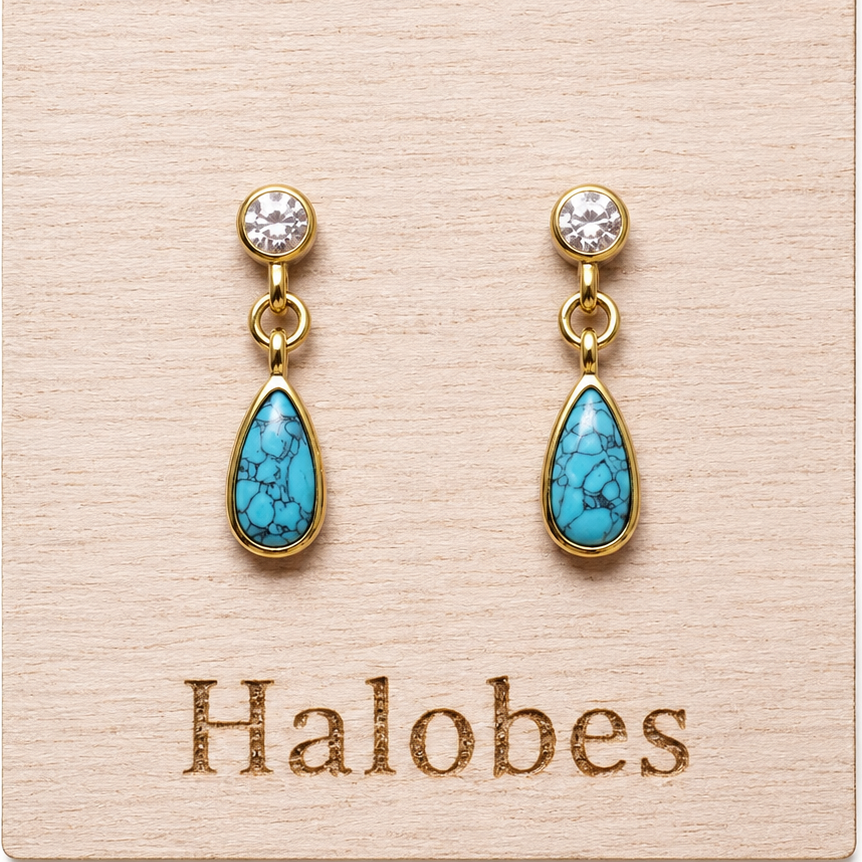 Implant grade Titanium Natural Turquoise & CZ - Pair 20g Earrings