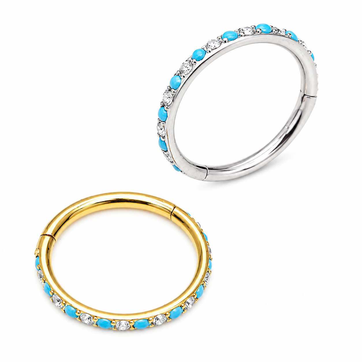 Side-Facing Turquoise & CZ Alternating Clicker 8mm 18g