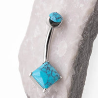 Natural Turquoise Stone Implant Titanium Belly bar 14g 10mm